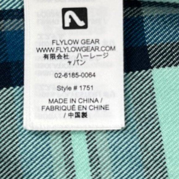 Flylow Shirt Mens XL Blue Green Plaid Snap Button Corbetts Ski Snowboard Logo - Picture 10 of 11